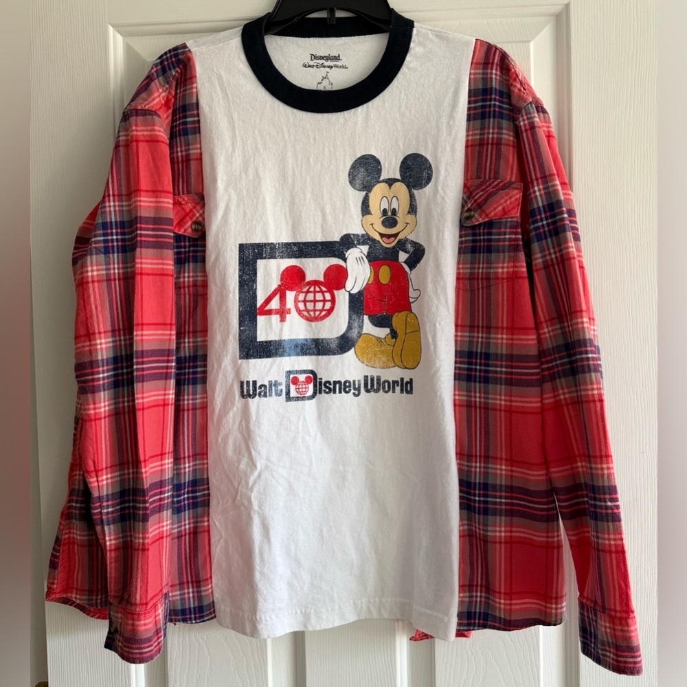 Custom Upcycled Mickey Mouse Disneyland Flannel Pullover Graphic Shirt OSFM OOAK - Picture 2 of 5